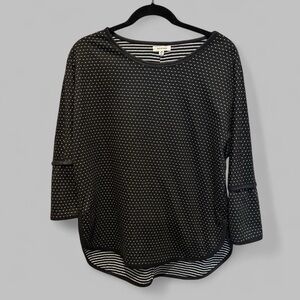 Max Studio Black and White Polka Dot 3/4 Sleeve Shirt Medium
